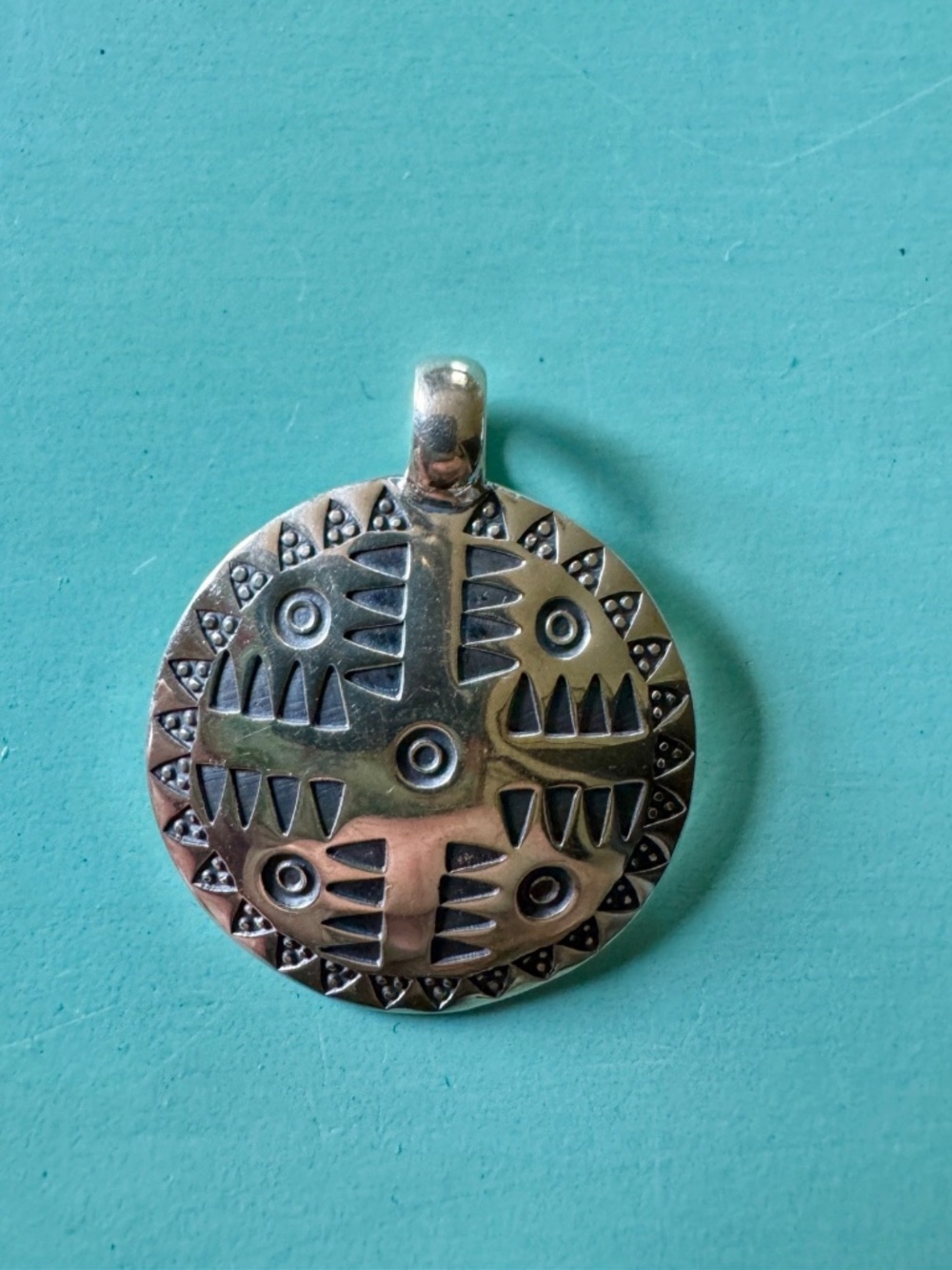 Latvian Round Pendant with Symbols Handcrafted Sterling Silver